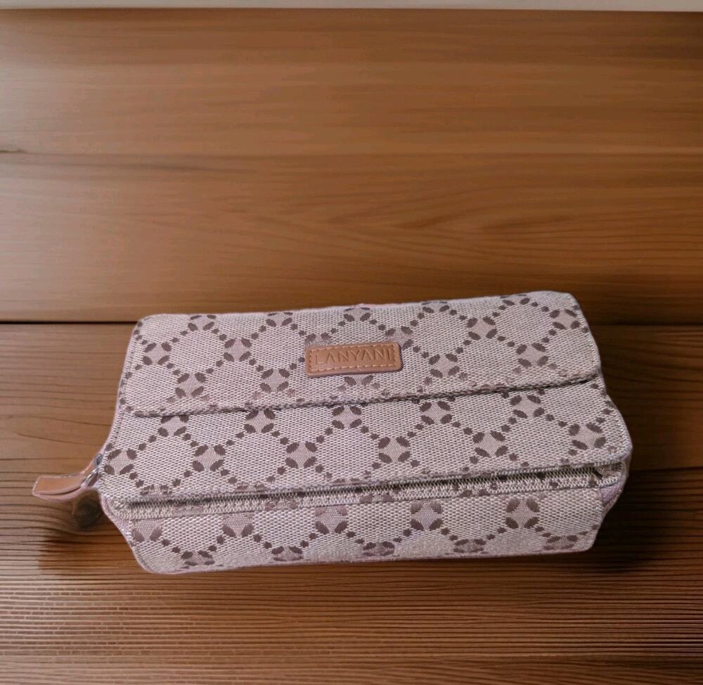 Lanyani Women Wristlet Wallet RFID Blocking Purse w/ Crossbody Strap Beige Brown